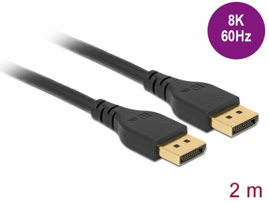 Imagine Cablu Displayport 8K@60Hz / 4K@240Hz (DP 8K certificat) T-T 2m Negru, Delock 85910