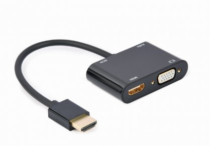 Adaptor HDMI la HDMI 4K30Hz + VGA Full HD T-M + alimentare, Gembird A-HDMIM-HDMIFVGAF-01